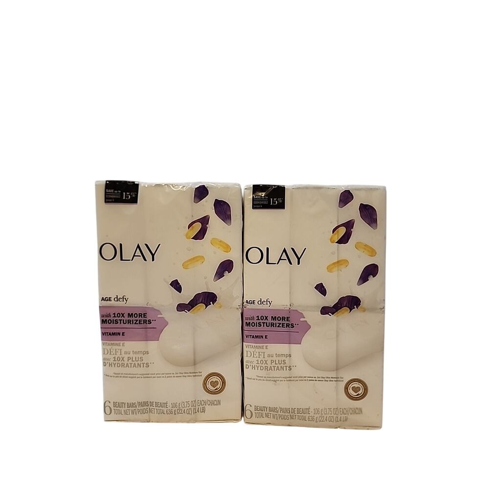 LOT (2) OLAY AGE DEFY BEAUTY BAR SOAP 10X MOISTURIZER VITAMIN E 3.75 OZ 6 BARS
